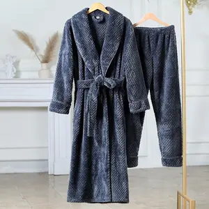 Luxury Couple Homewear Pajamas Set Clothes Lounge Wear Women White Flannel Fleece Long Winter Night Wear Bathrobe Set