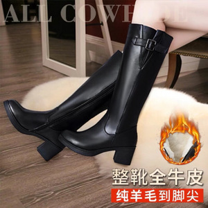 Botas de cuero y lana para mujer, a media pantorrilla, con forro polar grueso, cálidas para nieve e invierno, con tacón, color liso, cordones delanteros, tacón medio de 3-5 cm - Product Image 2