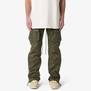 Factory Price Oversized Customized Baggy Fit Drawstring Side Snap Front <b>Cargo</b> Pockets Nylon Stacked Men <b>Parachute</b> <b>Pants</b> - Product Image 1