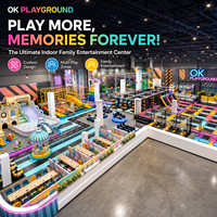 Grand centre de divertissement familial, parc d'attractions intérieur, parc sportif avec trampoline, parcours ninja, jeux d'éveil et jeux interactifs