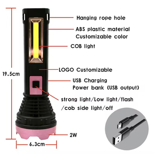 Bán buôn năng lượng mặt trời sạc đèn pin COB ánh sáng có thể sạc lại pin lâu dài ánh sáng ABS cơ thể nhựa khẩn cấp đèn pin - Product Image 2