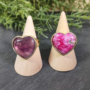 Venta directa de fábrica Anillo de bisel de oro de piedras preciosas naturales Corazón colorido Amatista Lapislázuli Anillos de fluorita verde para joyería de niña - Product Image 5