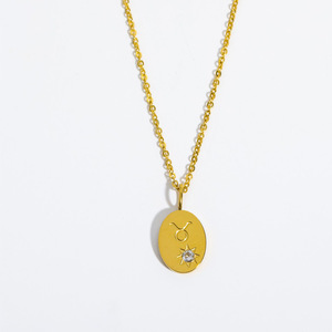 Vente en gros d'acier inoxydable 18K plaqué PVD <span class=keywords><strong>Horoscope</strong></span> pierre de naissance 12 Constellations signe du zodiaque bijoux pendentif collier - Product Image 6