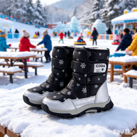 Bottes de neige mi-mollet pour enfants, résistantes au froid, respirantes, imperméables, anti-neige, en tissu extensible, semelle extérieure en caoutchouc résistante à l'usure