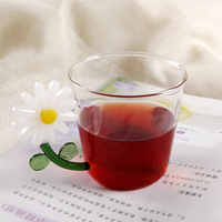 Tasse en verre à pétales en gros, personnalisée, résistante à la chaleur, en verre borosilicate, pour café, lait, avec poignée fleur 3D
