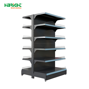 Metal Supermarket <b>Shelf</b> Perforated Retail Display <b>Rack</b> Gondola Shelving with Basket Holders for Store Merchandising - Product Image 3