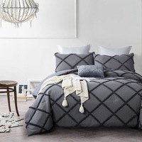 Housse de lit en polyester doux, ensemble de 3 pièces, housse de couette géométrique capitonnée, ensemble de literie gris foncé avec motif diamant, avec taies d'oreiller