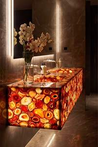 Encimera de Piedra Semipreciosa de Ónix Rojo Translúcido Retroiluminado de Lujo para Baños de Hoteles y Centros Comerciales - Product Image 5
