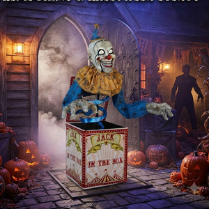 Clown <span class=keywords><strong>mal</strong></span>éfique animatronique <span class=keywords><strong>Jack</strong></span> in the Box pour Halloween avec mouvements, sons et yeux LED – Décoration pour maison hantée - Product Image 1