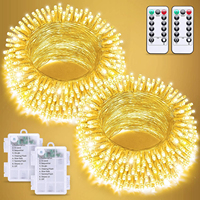 Caja de Baterías Impermeable 3AA, Control Remoto, 10M, 100 LED, 8 Modos, Cadena de Luces LED para Decoración de Árboles de Navidad, Alimentación USB para Exteriores