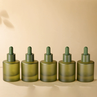Flacons Compte-gouttes en Verre Givré Vert Olive pour Sérum Cosmétique, Huile Essentielle Visage et Cheveux, 30ml 1oz 15ml, Épais, Disponibles en Stock