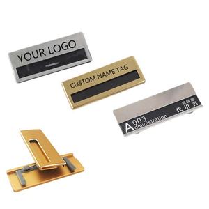 Wholesale Custom logo Engravable Hotel Employee Stainless Steel Magnetic Metal Laser Engrave <b>Pin</b> Name Tag <b>Badge</b> - Product Image 1