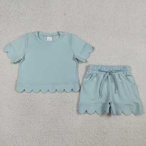 Ensembles de vêtements décontractés pour filles, style tendance, en coton, pour l'été, avec bordure festonnée, vente en gros, vêtements pour enfants, prix d'usine - Product Image 5