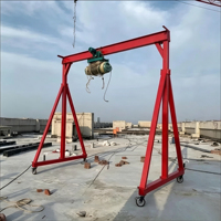 Mini-grue portique d'atelier à 4 roues, 5 tonnes, avec télécommande sans fil, palan électrique à chaîne, engrenage à roulement haute efficacité