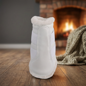 Botte d'équitation en néoprène blanc avec design antidérapant pour la protection des jambes du cheval - Product Image 3