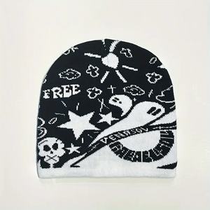Bonnets tendance Y2K personnalisés en gros, bonnets en tricot jacquard mignons de dessin animé, bonnets élastiques hip-hop, bonnets unisexes décontractés - Product Image 2