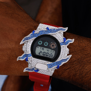Boîtier de montre de luxe en or blanc, serti de diamants VVS Moissanite, style Hip Hop, en argent 925, avec lunette de montre DW6900 - Product Image 5