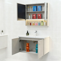 Armoire de salle de bain en acier inoxydable antirouille avec miroir triple, meuble-lavabo mural à double porte pour petite salle de bain