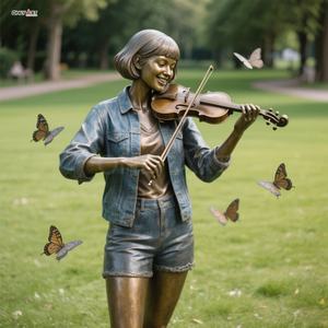 รูปปั้นทองสัมฤทธิ์ขนาดใหญ่สำหรับผู้หญิงรูปปั้นหล่อรูปไวโอลินเล่นไวโอลินกลางแจ้งสวนสาธารณะสั่งทำได้ - Product Image 6