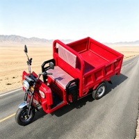 Tricycle électrique à trois roues rouge, benne basculante, tricycle de transport de marchandises robuste, tricycle électrique pour le transport agricole et le remorquage