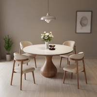Table à manger extensible moderne en bois massif, rectangulaire/ronde, double usage, avec plateau en pierre et ensemble de chaises pour petits appartements