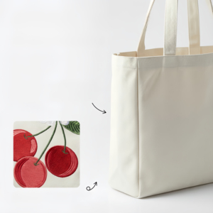 New Solid Color <b>Canvas</b> <b>Tote</b> Bag Beaded Embroidery Cherry Pattern Large Capacity Exposure Closure Winter 2025 Daily Use for - Product Image 3