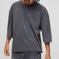 T-shirts pour hommes à manches 3/4, coupe ample, effet délavé, 95% coton, 5% élasthanne, 260g, vêtements