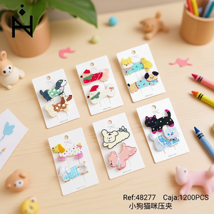 Clip per capelli a forma di cucciolo e gatto per bambini, design simpatico a forma di animale, 1200 pezzi per scatola - Product Image 3