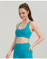 Soutien-gorge de sport respirant en Spandex/Nylon à maintien moyen, dos nu, pour femme, avec design sexy et bretelles croisées, couleur unie, collection Printemps/Été