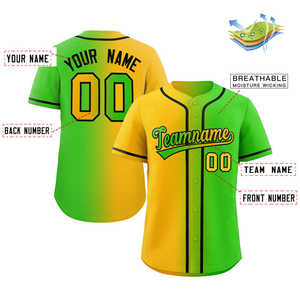 Camiseta de Béisbol Personalizada con Degradado Verde Neón Amarillo-Negro, Auténtica y a la Moda - Product Image 2