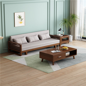 <b>Sofa</b> <b>Bed</b> Solid Wood Convertible L-Shaped Natural Color For Living Room <b>Small</b> Apartment Rental Use - Product Image 3