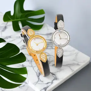 Luxury Lady Watches Genuine Leather Analog Vintage Diamond Crystal Quartz Case Box Latest Antique Style Women's Chain Clock Gift