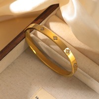 Bracelet pour femme en acier inoxydable haut de gamme, plaqué or, serti de diamants, motif trèfle à quatre feuilles