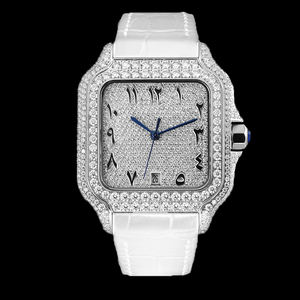 Reloj de hombre personalizado de alta calidad con cristal de hielo VVS y zafiro, caja cuadrada mecánica y diseño de superficie semi-ice de lujo. - Product Image 2