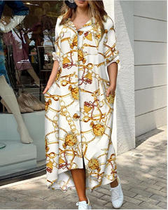 Abito da camicia da <span class=keywords><strong>donna</strong></span> stampato a manica lunga abiti femminili tascabili monopetto allentati abiti Casual <span class=keywords><strong>eleganti</strong></span> da <span class=keywords><strong>donna</strong></span> - Product Image 1