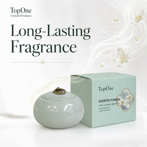 Bougie parfumée en cire <span class=keywords><strong>de</strong></span> soja avec mèche en bois dans un pot en céramique <span class=keywords><strong>de</strong></span> luxe <span class=keywords><strong>de</strong></span> marque privée TopOne, coffret cadeau pour la maison - Product Image 4