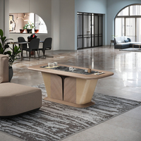Mesa de Centro Contemporánea Multiusos, Ahorradora de Espacio, Moderna, Ecológica, Duradera, con Tapa de Madera y Tablero de Fibra de Alta Densidad
