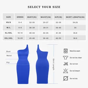 Wholesale Women 2023 New Design One-shoulder Sleeveless Bule Seamless Body Shapewear Midi Bodycon Dress For Ladies Sexy