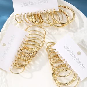 Châu Âu Mỹ New Ins Hợp Thời Trang Vàng C-Hình Hoop Hợp Kim Bông Tai Rhinestone Inlay Dài Bông Tai Bộ Đồ Trang Sức Cho Phụ Nữ - Product Image 4