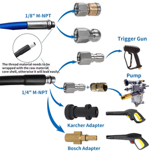 Tuyau de nettoyage haute pression OEM 15m 5800psi avec kit de buses de drainage <span class=keywords><strong>1</strong></span>/4 pouce (<span class=keywords><strong>1</strong></span> avant, 3 arrière) pour voitures - Product Image 6