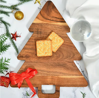 Planche à découper en bois d'acacia en forme de sapin de Noël avec poignée - Sûre pour la maison et les restaurants