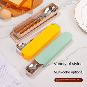 Ensemble de <span class=keywords><strong>couverts</strong></span> moderne portable en acier inoxydable fourchette à miroir cuillère baguettes pour étudiant voyage cuisine arrière école essentiel - Product Image 1