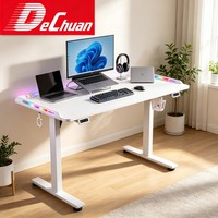 Bureau de jeu motorisé réglable en hauteur de qualité supérieure avec éclairage d'ambiance RGB et porte-gobelet intégré pour un espace de travail moderne