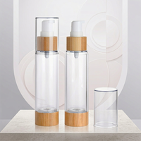 Botol Pompa Kosmetik Plastik Bambu Mewah 50ml PET Kosong Custom Grosir untuk Sampo dan Lotion