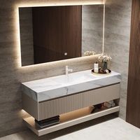 Meuble de salle de bain moderne en contreplaqué de design italien de luxe, miroir LED intelligent, égouttoir en cuivre, résistant à l'eau, écologique