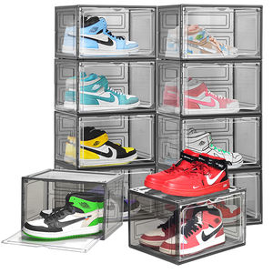 DAYOOH Lot de 10 boîtes à chaussures noires épaisses, organisateur de chaussures robuste amélioré, empilable, avec porte latérale rabattable - Product Image 1