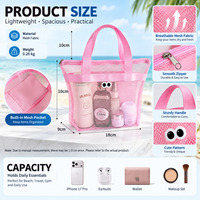 Ademende toilettas van mesh met schattige knipperende ogen, lichtgewicht, opvouwbaar, wasbaar, met ritssluiting, cosmetische tas voor meisjes en studenten