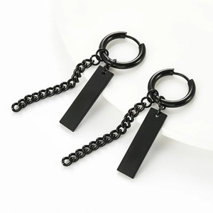 1 Par de Pendientes de Aro con Cadena y Gancho de Acero Inoxidable para Hombre y Mujer, Estilo Gótico Punk, Color Negro y Plateado, Joyería Hip Hop para Fiestas, Regalos - Product Image 3