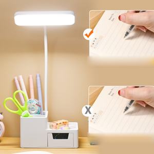 Lampe de bureau LED pliable à intensité variable avec support de téléphone rechargeable par USB et tiroir de rangement pour stylos – Offre Spéciale - Product Image 4