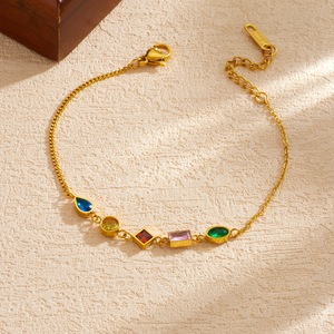 European American Style Minimalist Colored Stone Bracelet Gold Plated Chain Geometric Design Gift Jewelry - Product Image 3